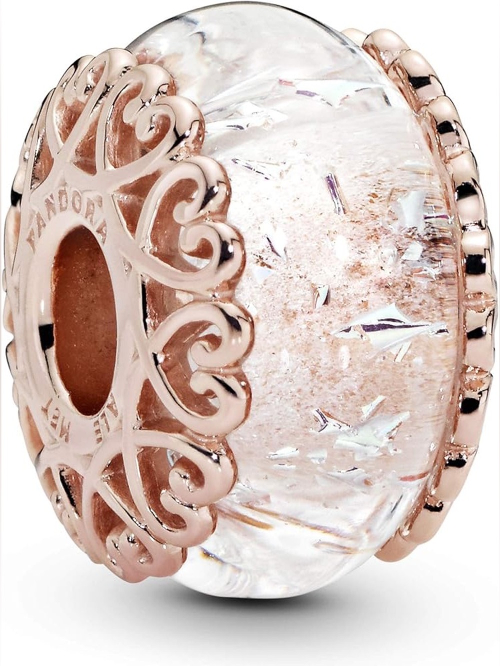 Pandora Murano Glass and Rose Gold Hearts 787576 Charm Speckled